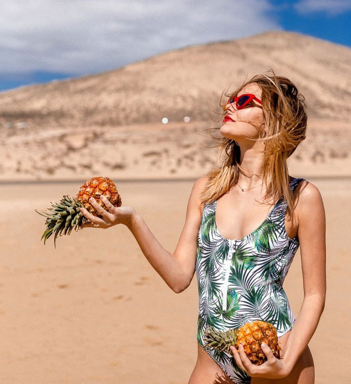 Female Leaf Print One-piece Zip Swimsuit