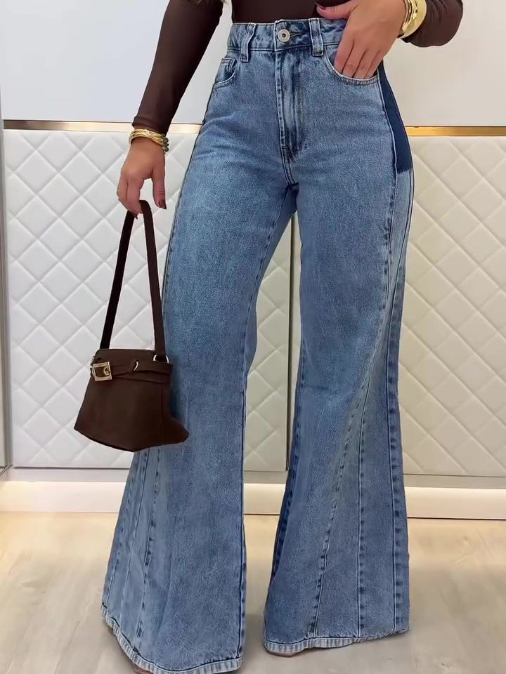 Trendy Light Blue High - Waisted Flared Jeans