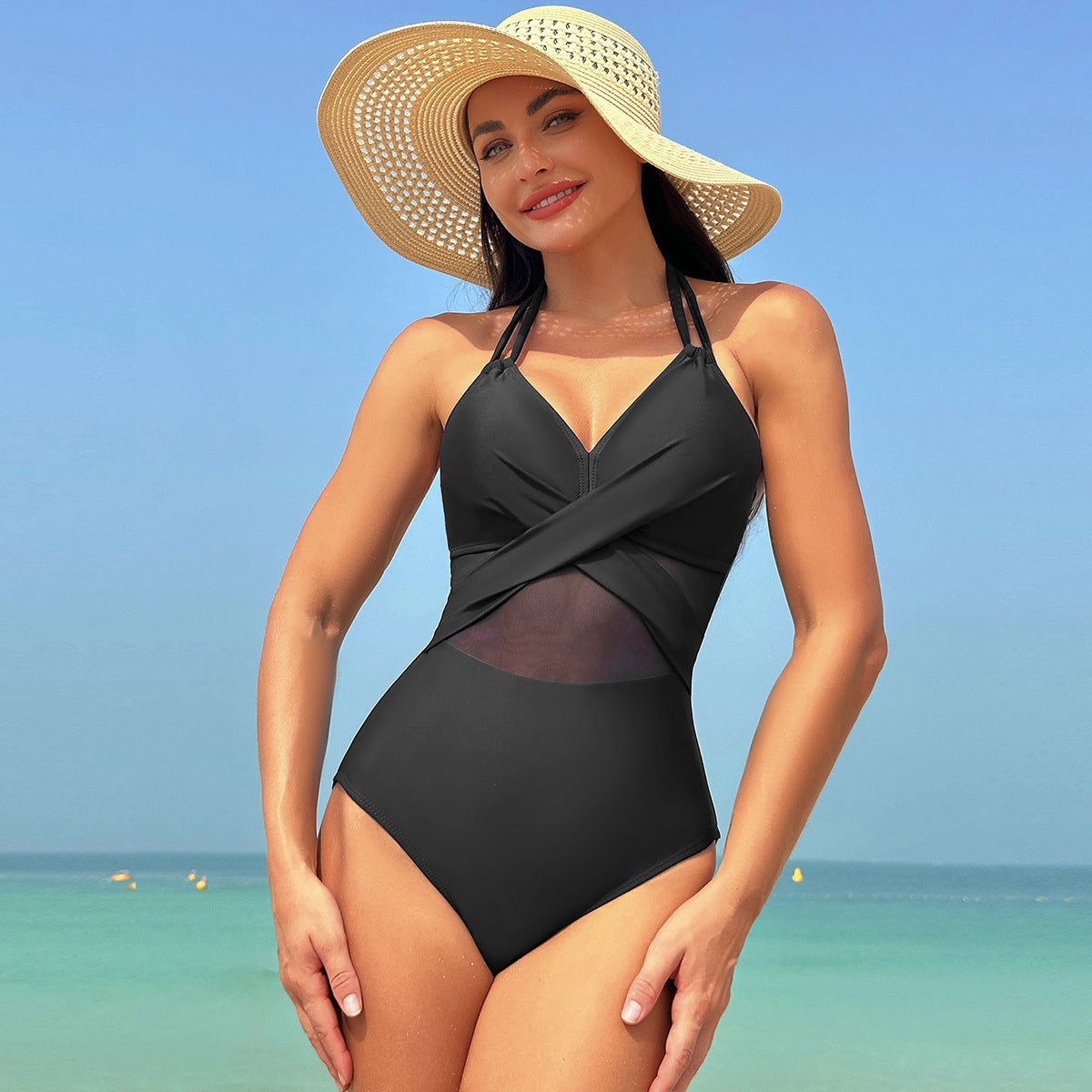 One-piece Swimsuit Women's Pure Color Mesh Bikini Swimsuit
