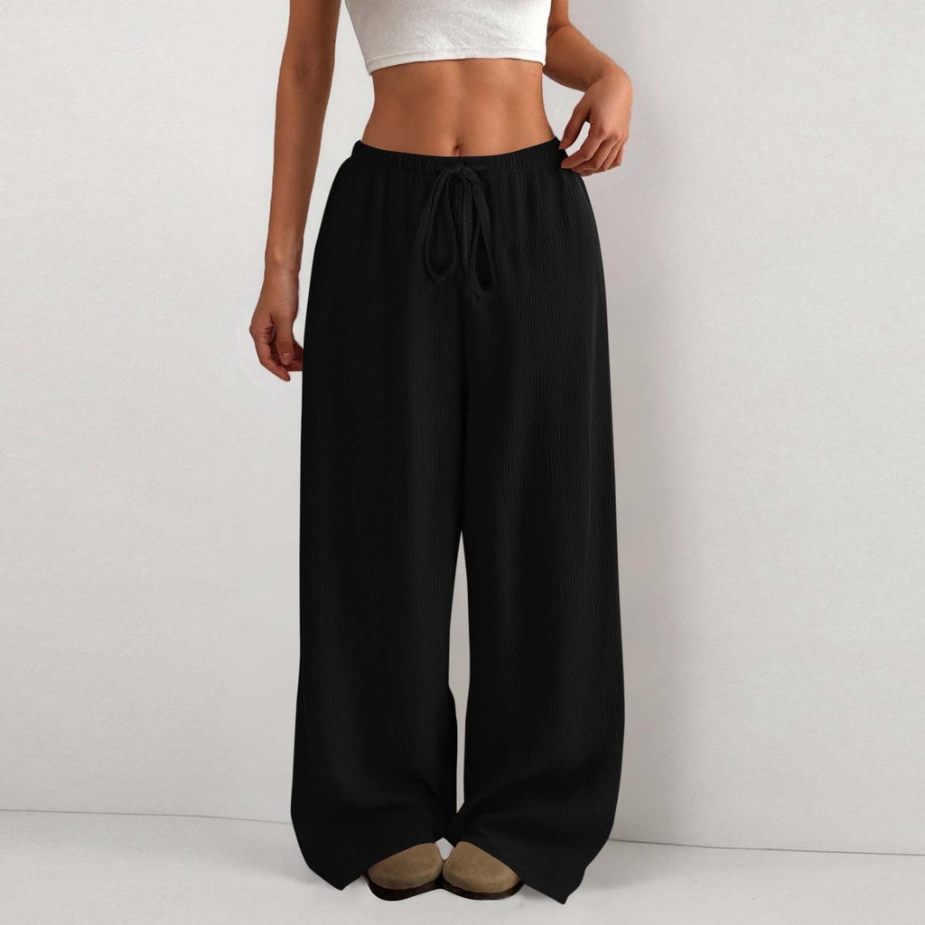 Women's Solid Color Loose Wrinkle Waist Drawstring Wide Leg Casual Trousers