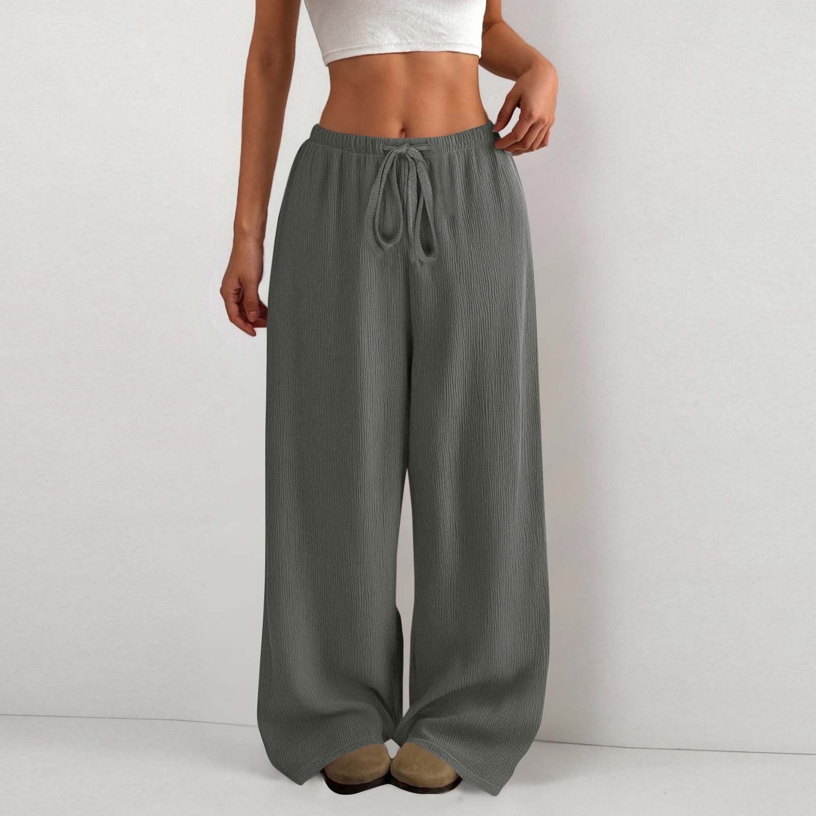 Women's Solid Color Loose Wrinkle Waist Drawstring Wide Leg Casual Trousers
