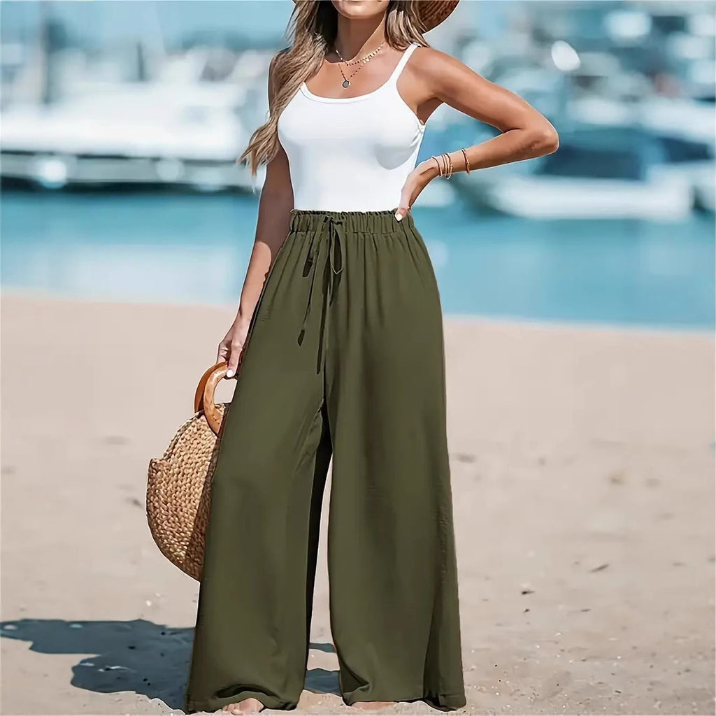Women's Drawstring Loose Casual Wide-leg Trousers
