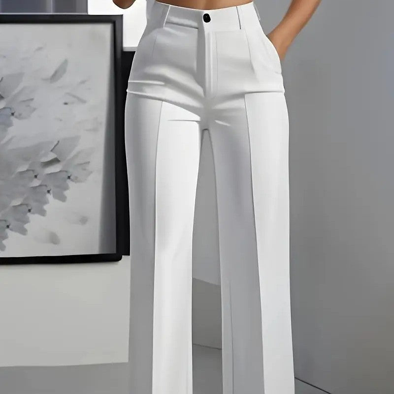 Women's White Minimalist Pants Made Of Polyester