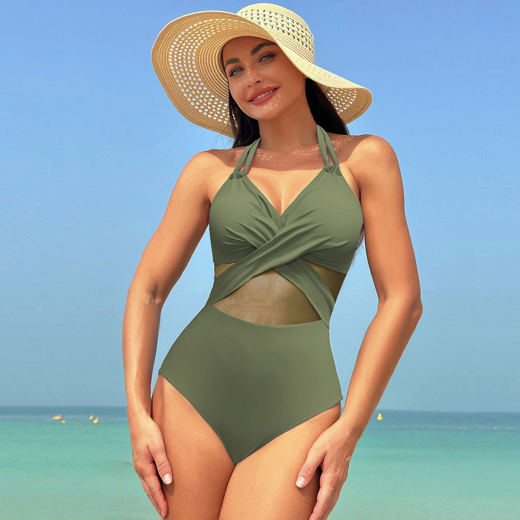One-piece Swimsuit Women's Pure Color Mesh Bikini Swimsuit
