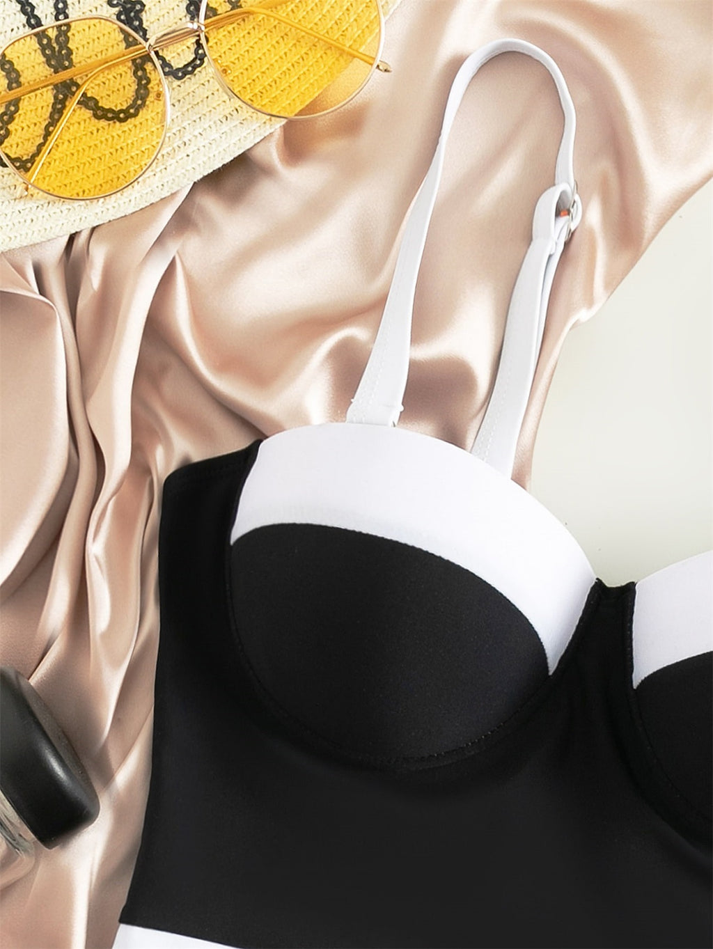 Push Up Contrast Color Fashion Bikini One-piece Swimsuit