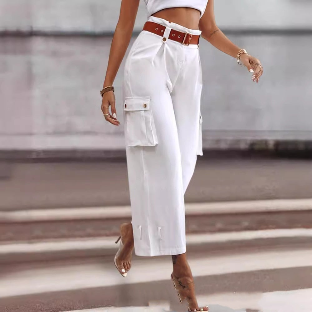 Women's Contrast Color Belt Trousers
