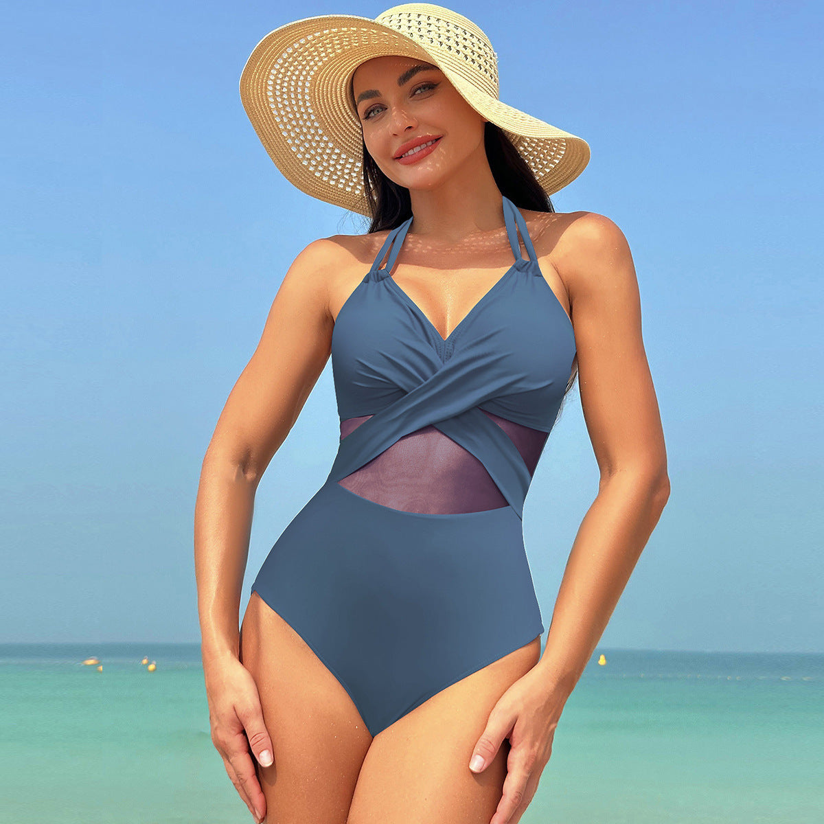 One-piece Swimsuit Women's Pure Color Mesh Bikini Swimsuit
